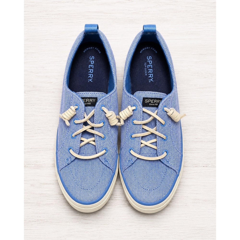 Sperry Crest Vibe Womens Blue Chambray Linen Sneakers STS84913 Size 8.5 - Picture 3 of 9